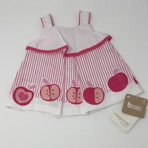 Mayoral Newborn Dress with Fruit Trim - White/Pink - 0-1 - New with tags